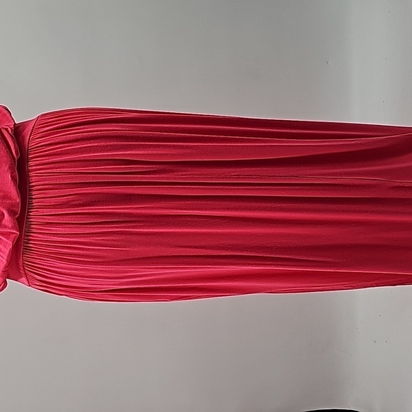 AS Vibrant Coral Shoulder Exposing Halter Sleeveless Fit & Flare Dress - Picture 9 of 12